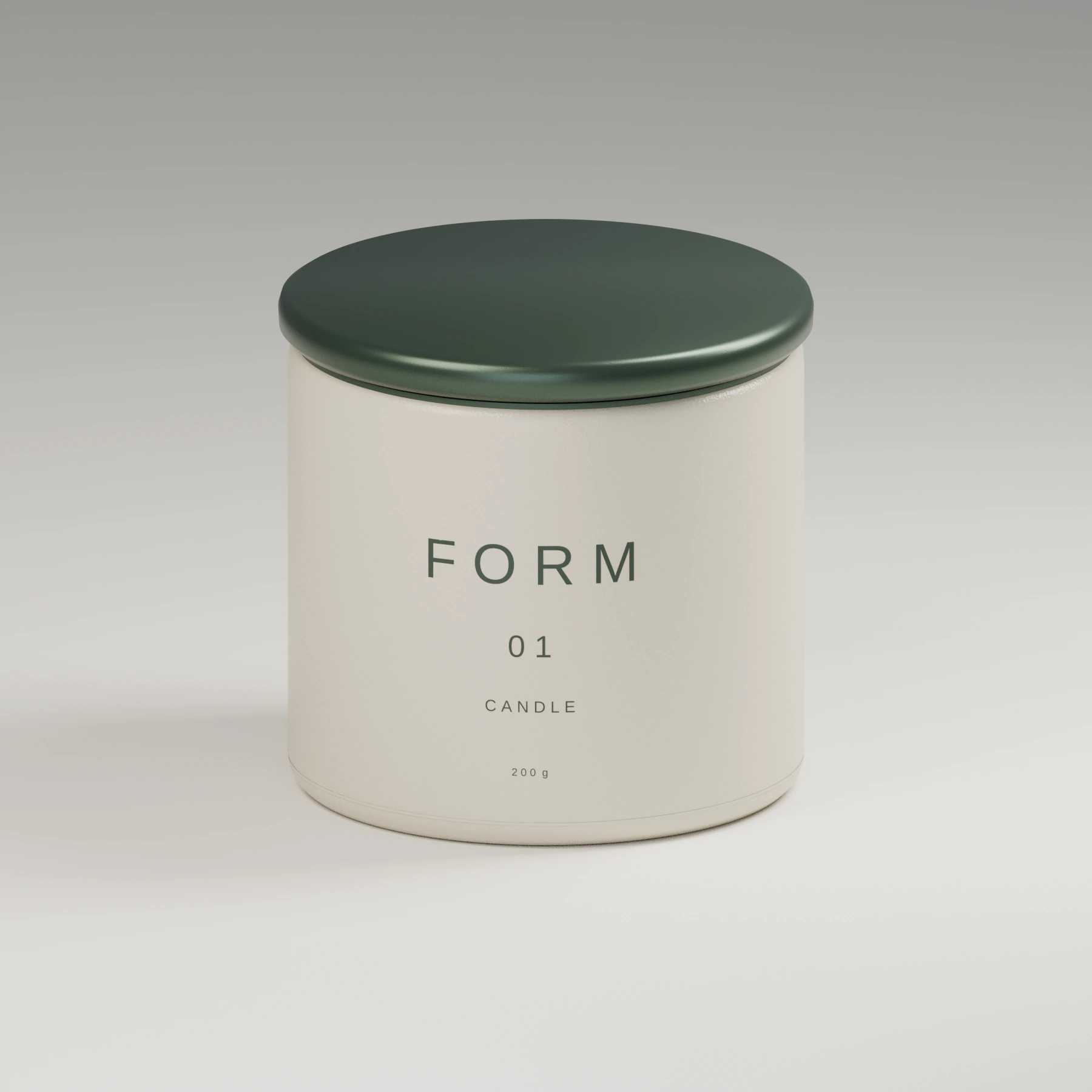 FORM candle with closed deep green lid on a neutral studio background