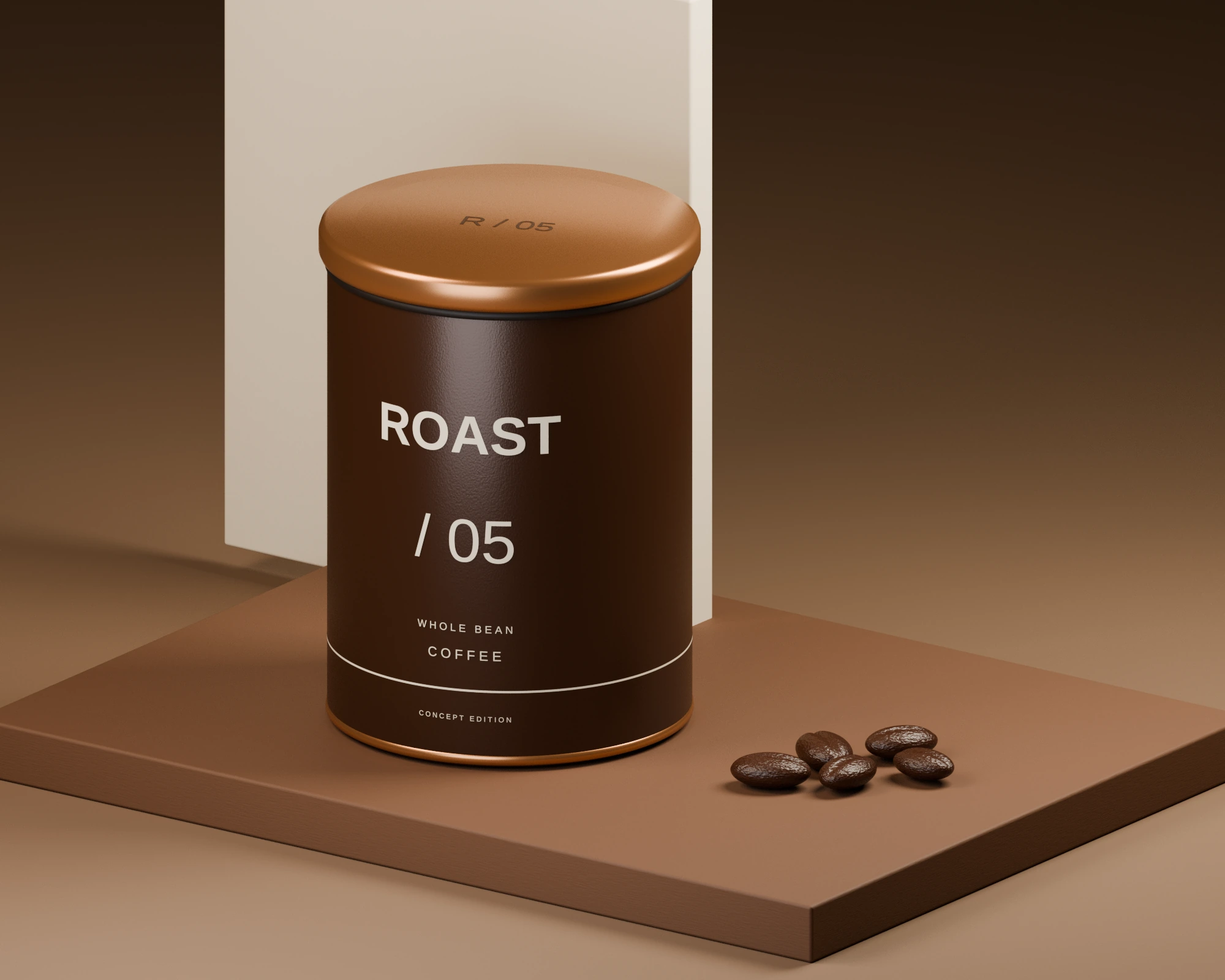 Espresso coloured coffee tin with copper lid and coffee beans