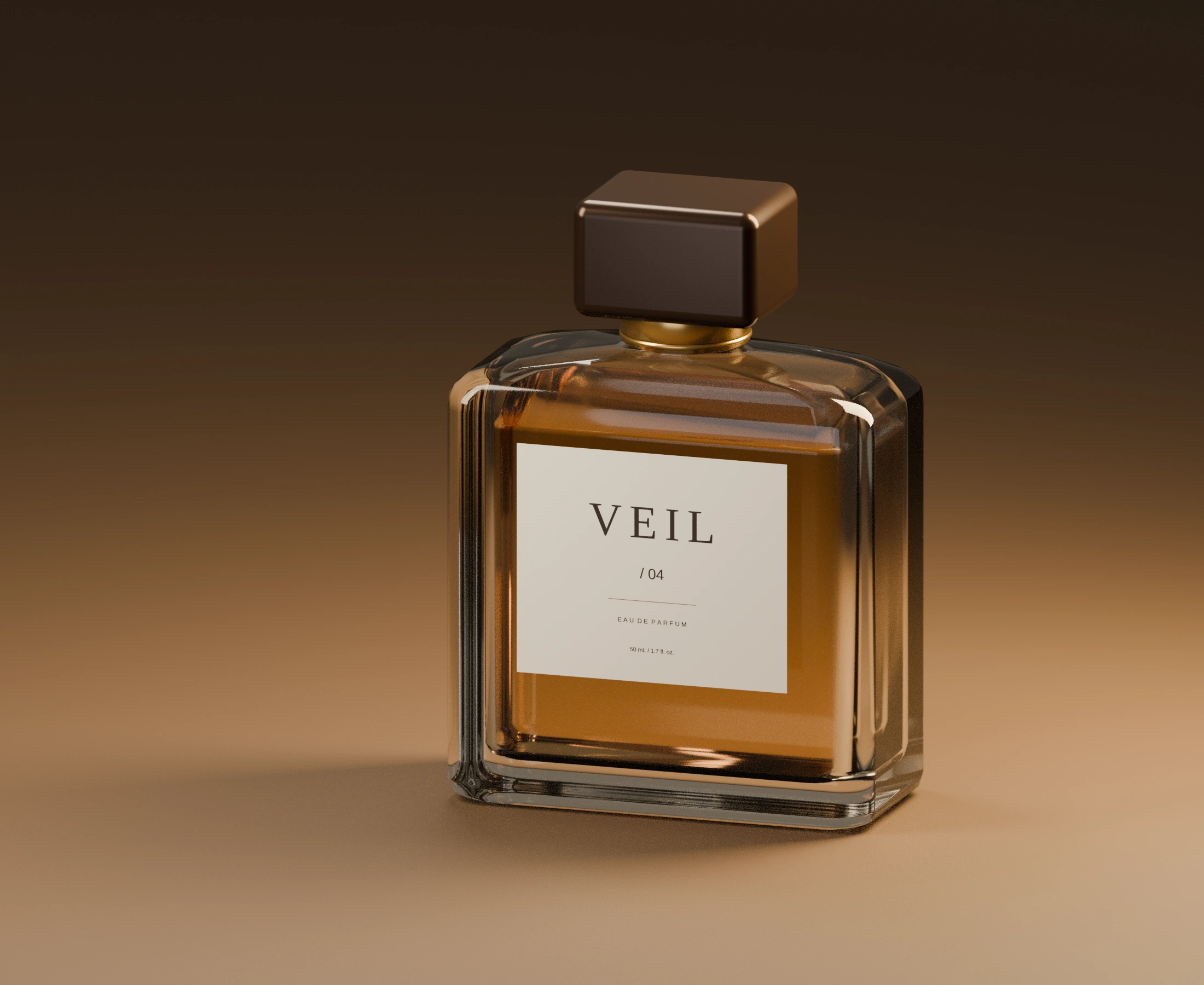 VEIL, an original perfume bottle visualisation in warm bronze light